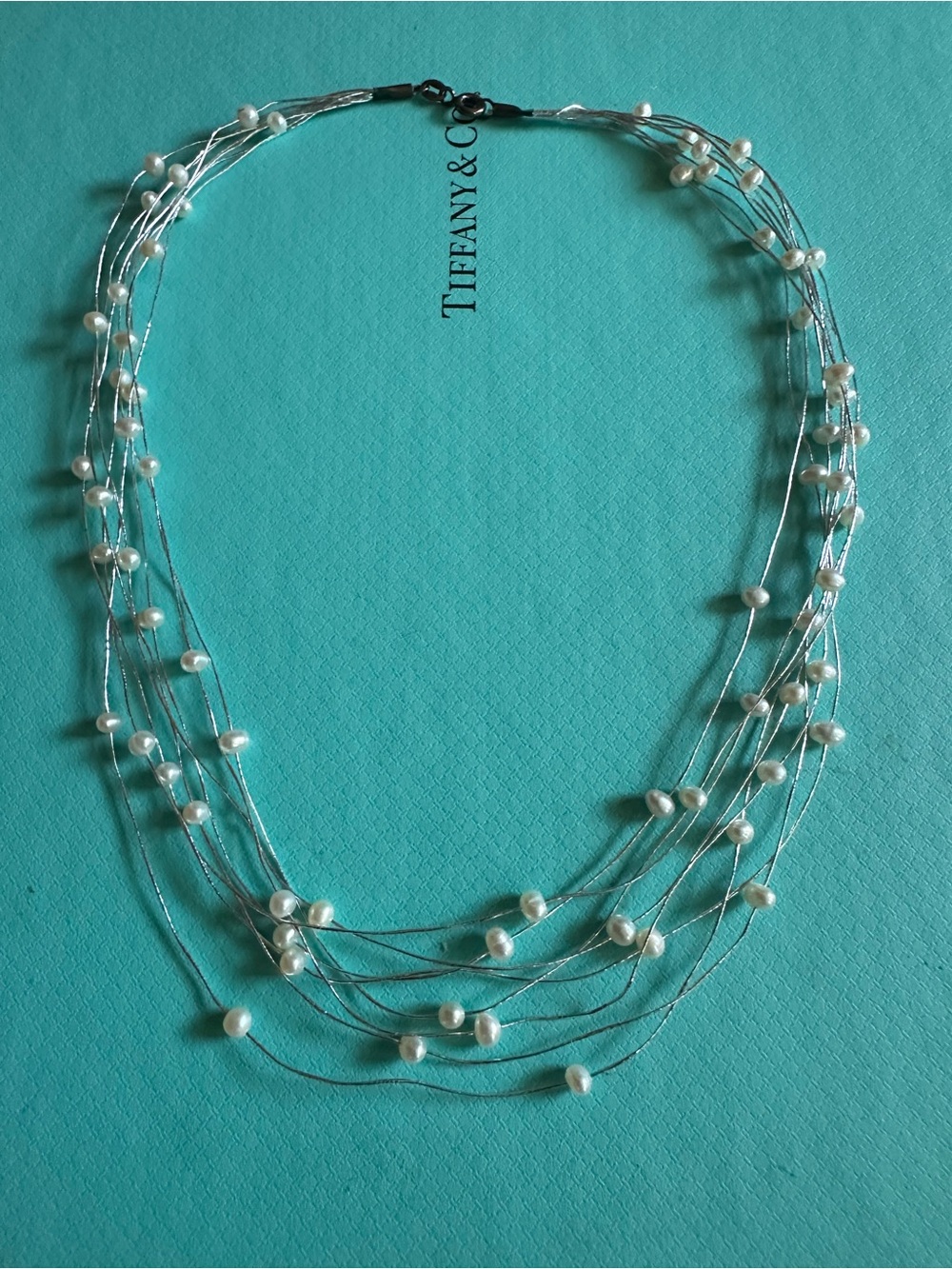 Vintage Liquid Silver 925 Floating Pearl Multi Strand Necklace